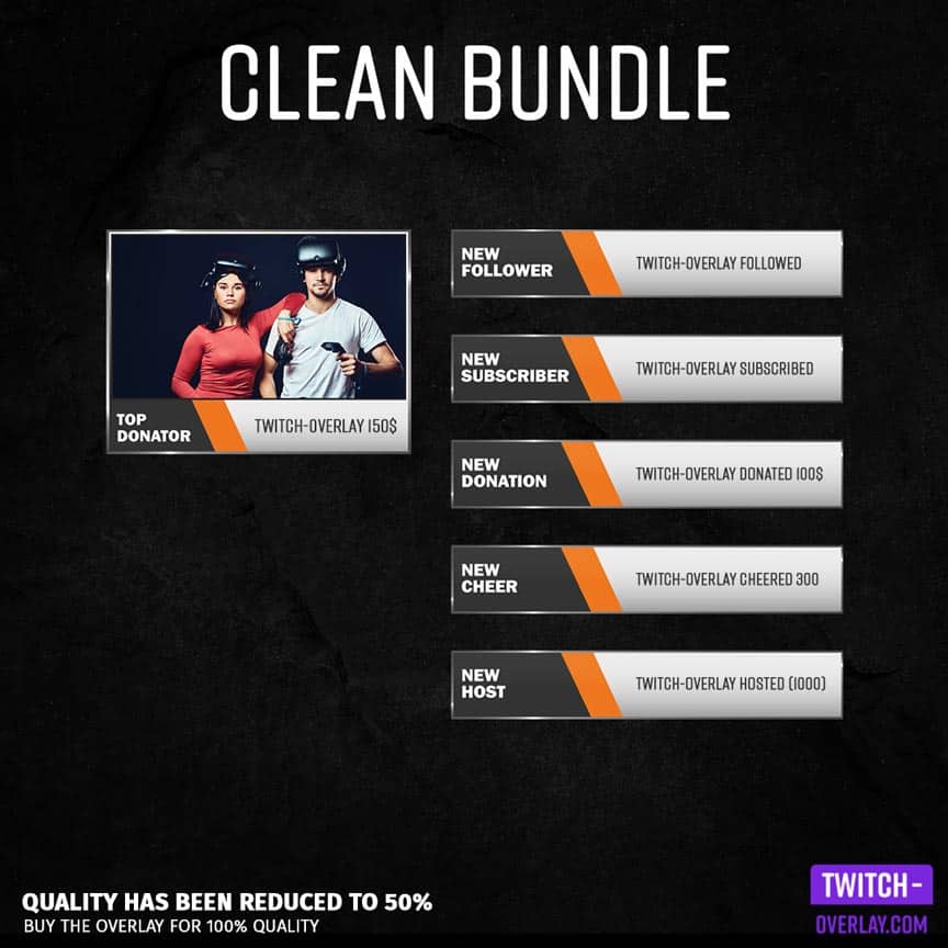 Preview Image for the Clean Streaming Bundle which includes Facecam, Screens, Panels and Overlay color orange