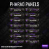 Pharaoh streaming panels for Twitch preview image with all panels in the color purple