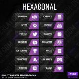 Hexagonal streaming panels for Twitch preview image with all panels in the color purple