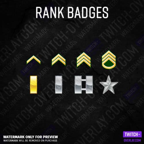 Twitch Subscriber Badges in US Army rank insignia Optics