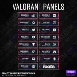Valorant Twitch Panels for Twitch preview image with all panels in the color red in high resolution