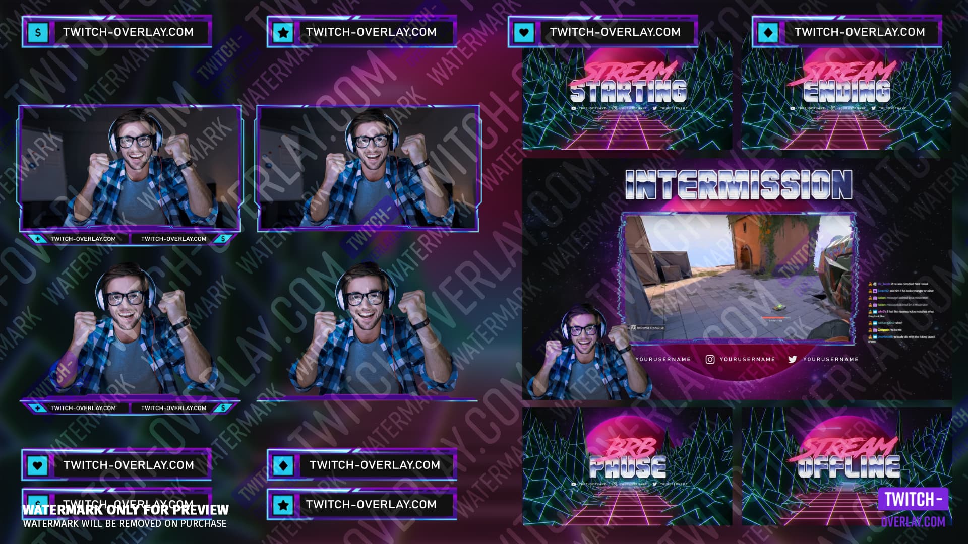 80s Synthwave Stream Bundle Overlay Compilation Preview
