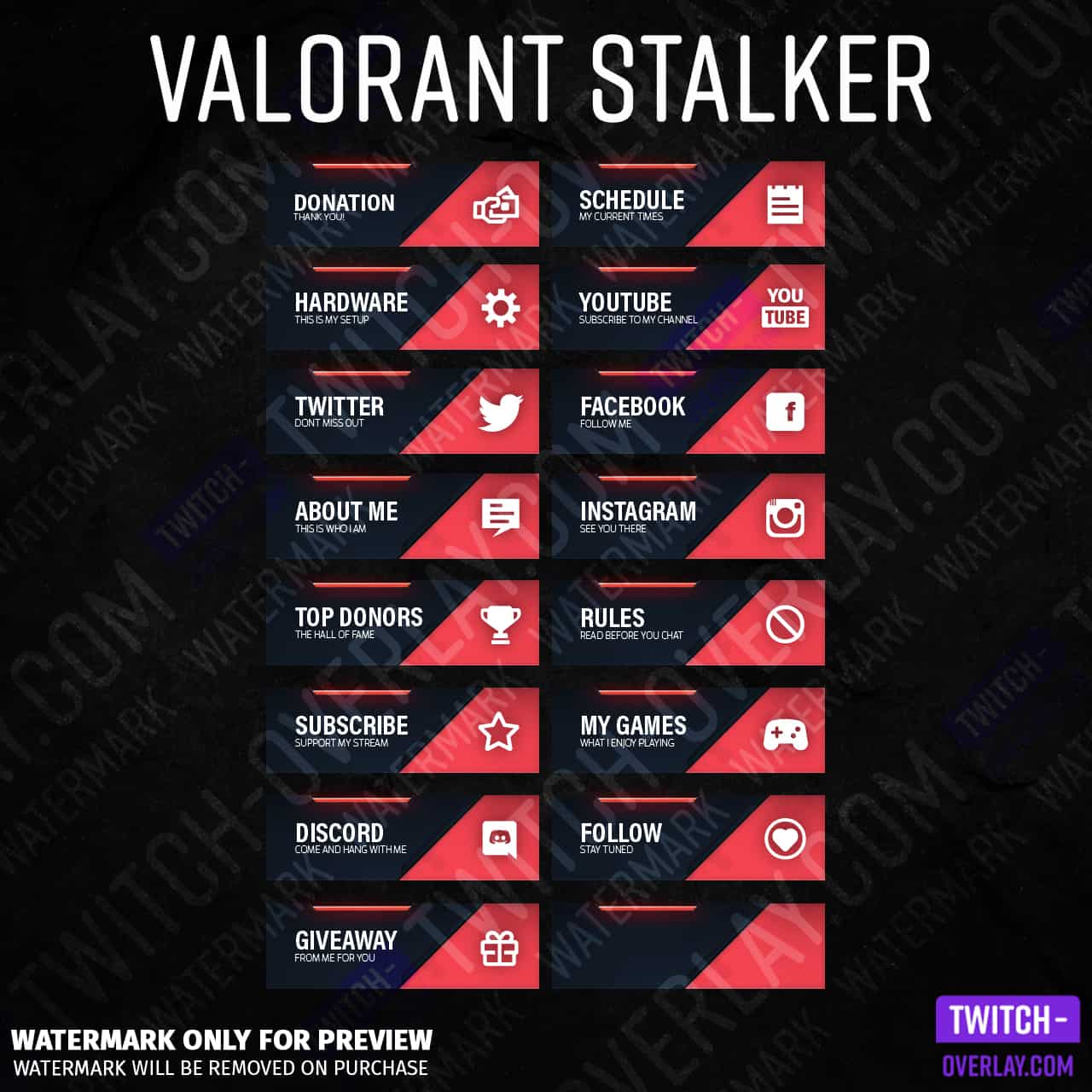 Valorant Twitch Panels - Stalker Edition, the complete set