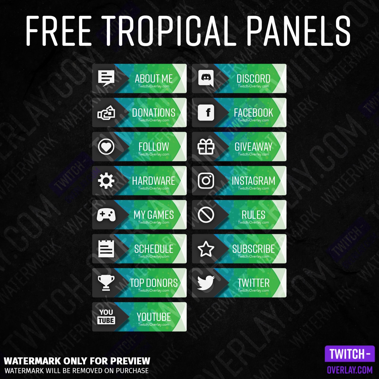 All Free Tropical-Polygon Twitch Panels in color green