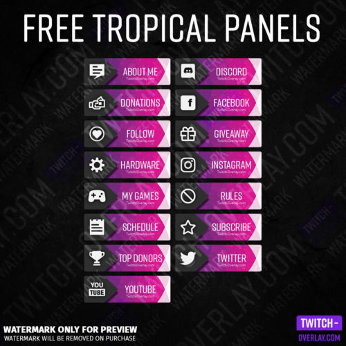 All Free Tropical-Polygon Twitch Panels in color purple