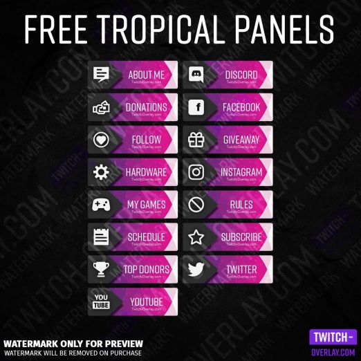 All Free Tropical-Polygon Twitch Panels in color purple