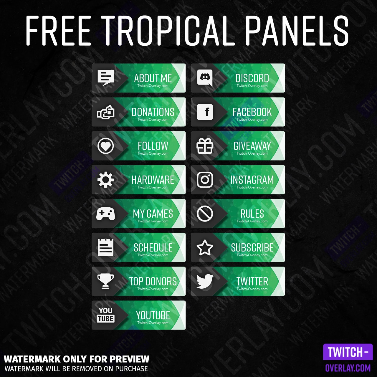 All Free Tropical-Polygon Twitch Panels in color smaragd