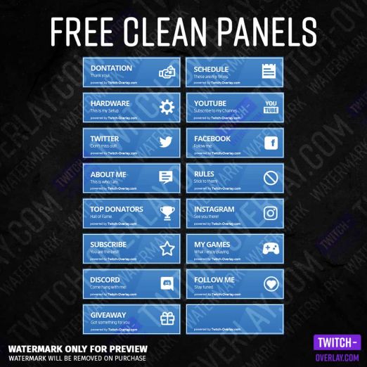 Kostenlose Clean Twitch Panels in der Farbe Blau