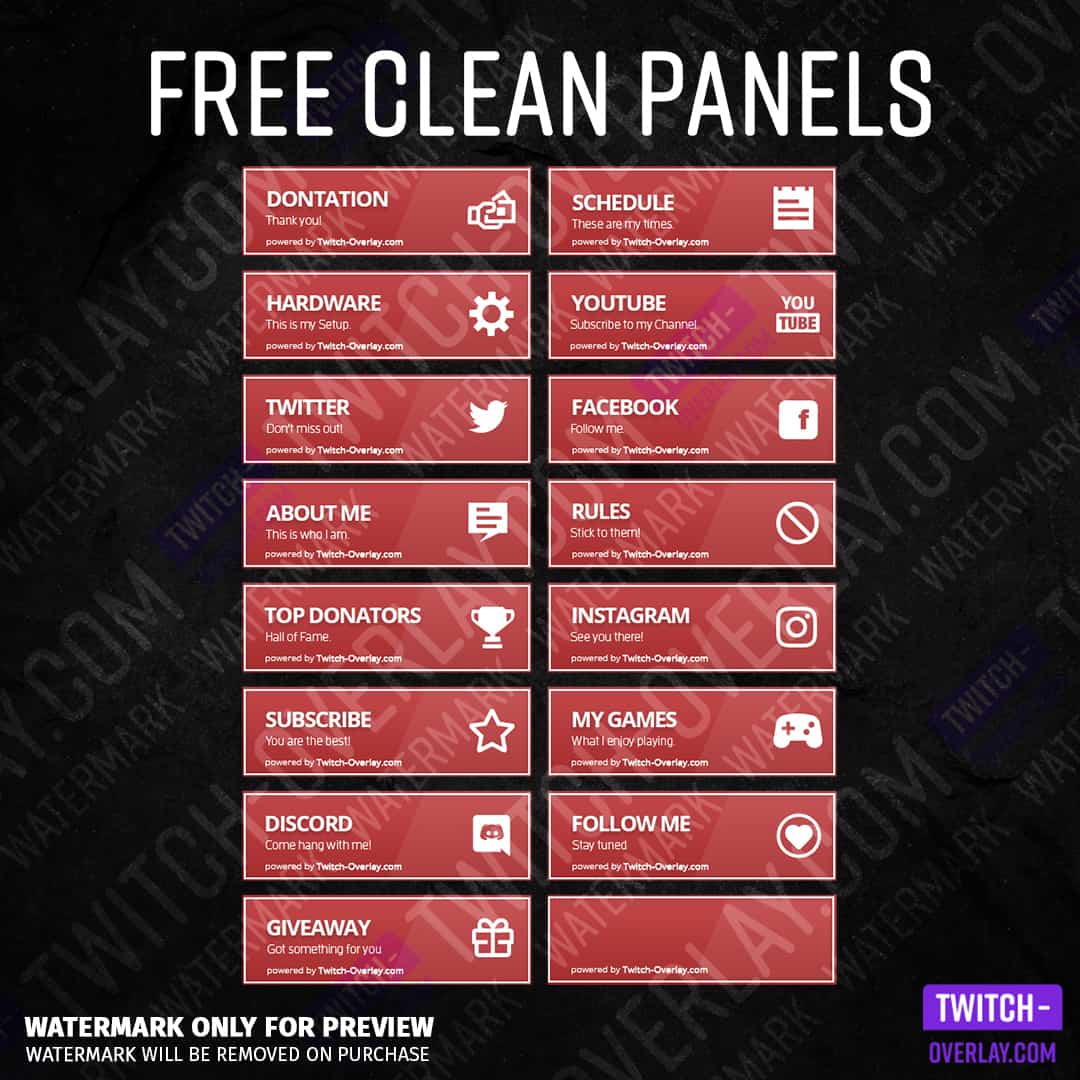 Free Clean Twitch Panels in the color red