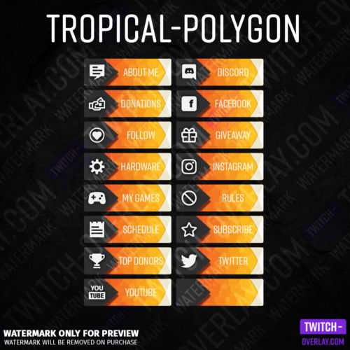 All Tropical-Polygon Twitch Panels in color Orange