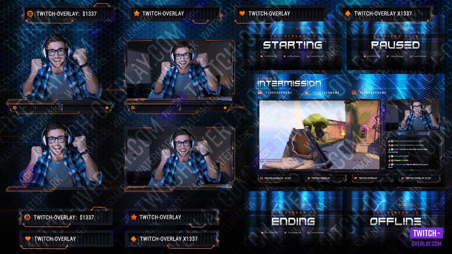 All overlay parts form the Cyber Assault Stream Bundle for Twitch, Facebook and YouTube Streams