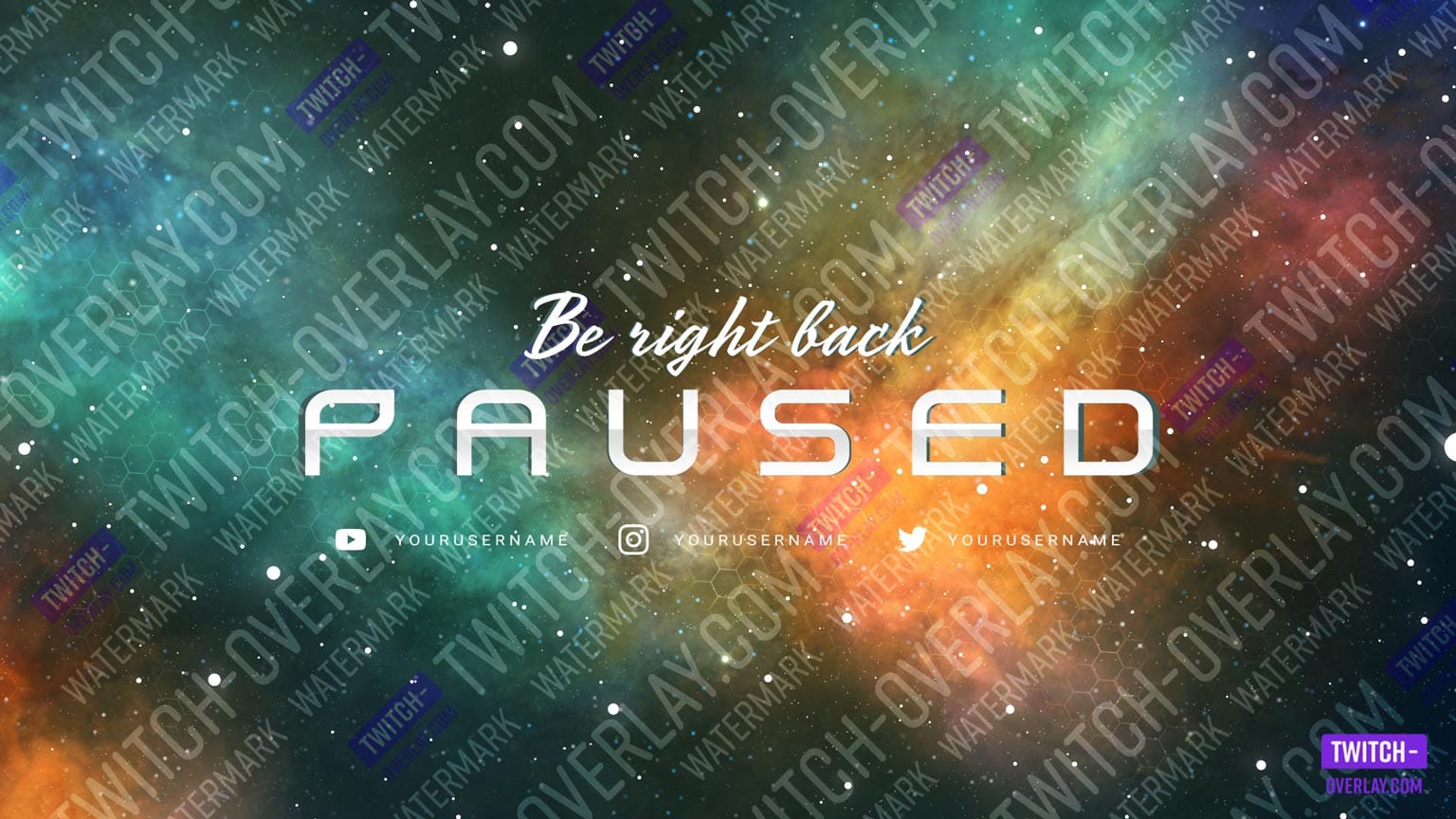 Pause Screen from Nebula Galaxy Stream Bundle for Twitch, Facebook and YouTube Streams