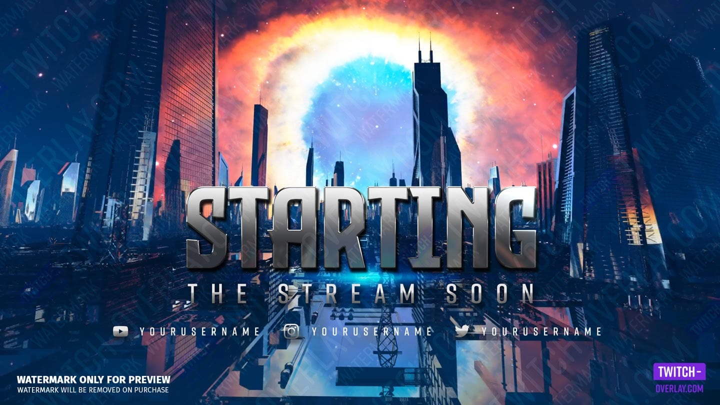 StartingScreen for the Chrome City stream bundle for Twitch, YouTube and Facebook