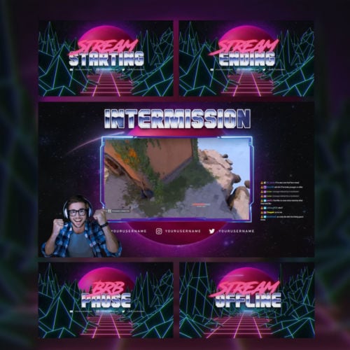 80s Synthwave Screen Bundle for Twitch, YouTube and Facebook streams
