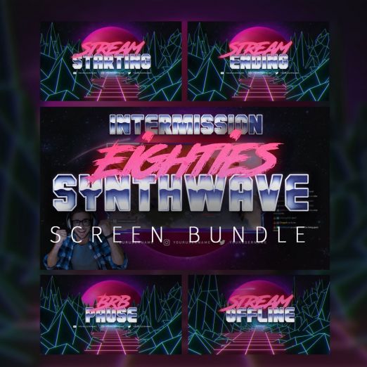 80s Synthwave Screen Bundle for Twitch, YouTube and Facebook streams Thumbnail