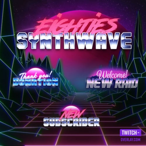80s Synthwave Stream Alert Pack for Twitch, YouTube and Facebook streams