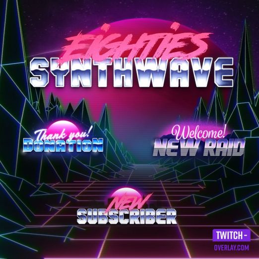 80s Synthwave Stream Alert Pack for Twitch, YouTube and Facebook streams