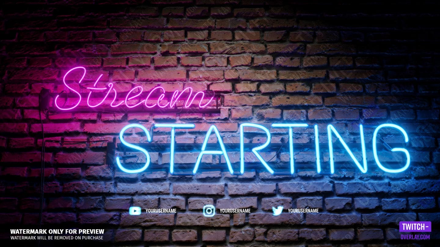 Starting Screen for the Neon Lights stream bundle for Twitch, YouTube and Facebook