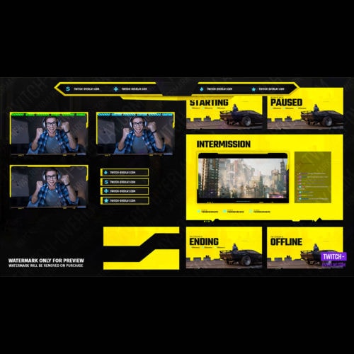 Screen Compilation animated for the Cyberpunk 2077 Stream Bundle for Twitch, YouTube and Facebook