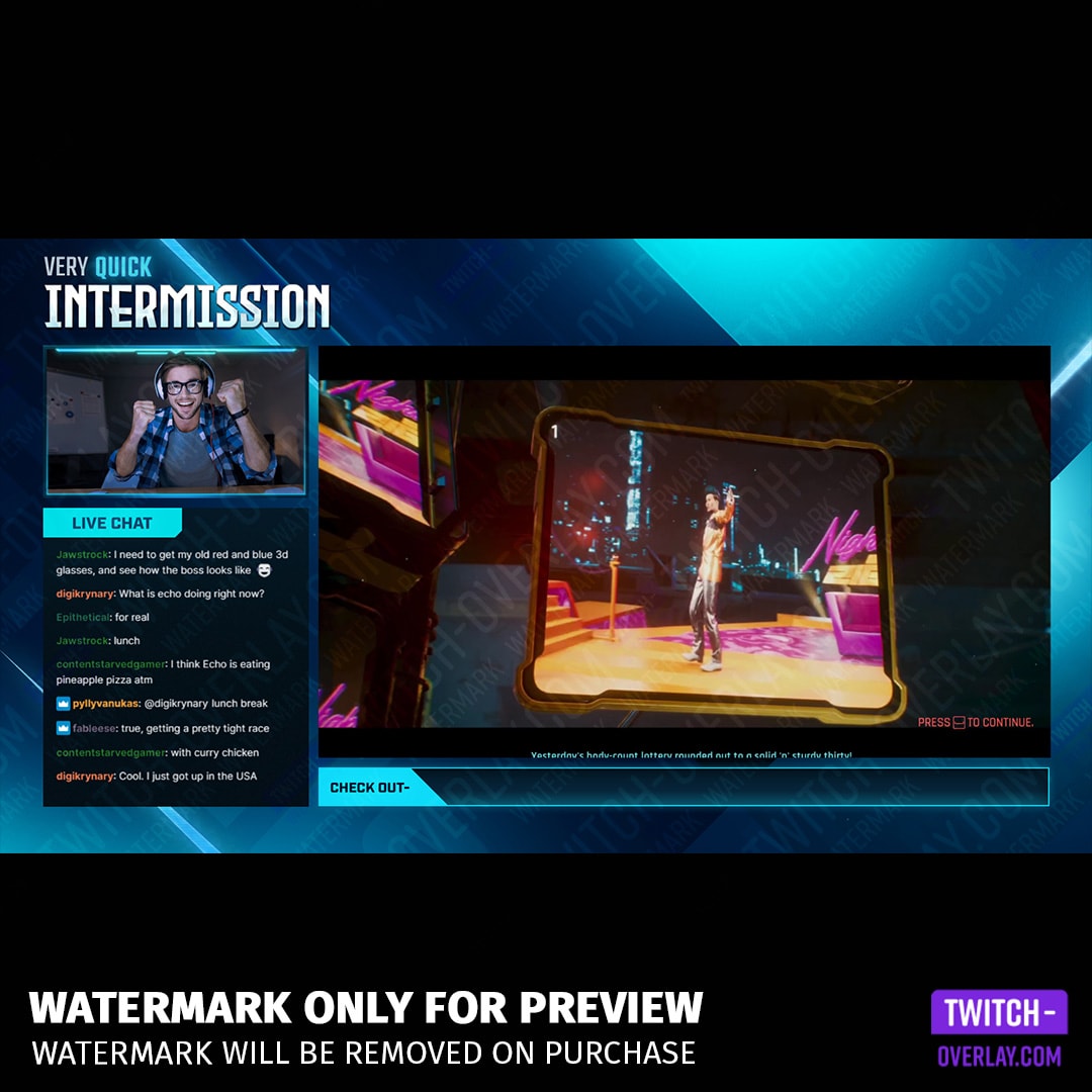 Intermission Screen animated for the High Voltage Stream Bundle for Twitch, YouTube and Facebook