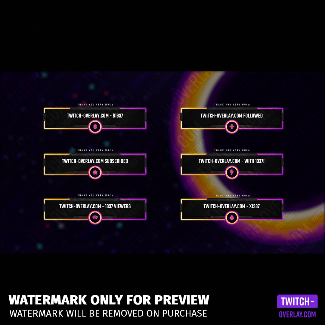 Animierte Stream alert compilation für das Black Hole Stream Bundle für Twitch, YouTube und Facebook