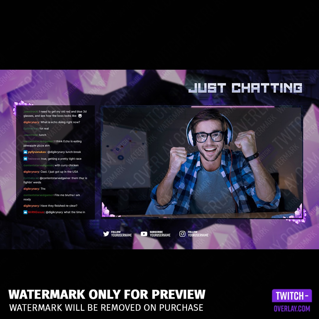 Colorful and 3D Just Chatting animated overlay for Twitch