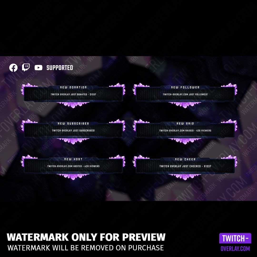 Animated stream alert compilation for the Crystal Stream Bundle for Twitch, YouTube and Facebook