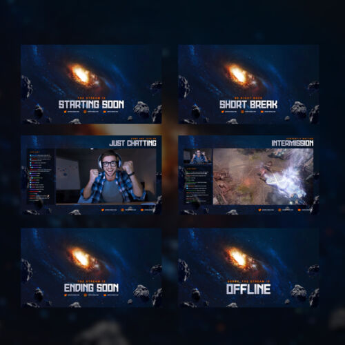 Deep Space animated stream screen Bundle for Twitch, YouTube and Facebook