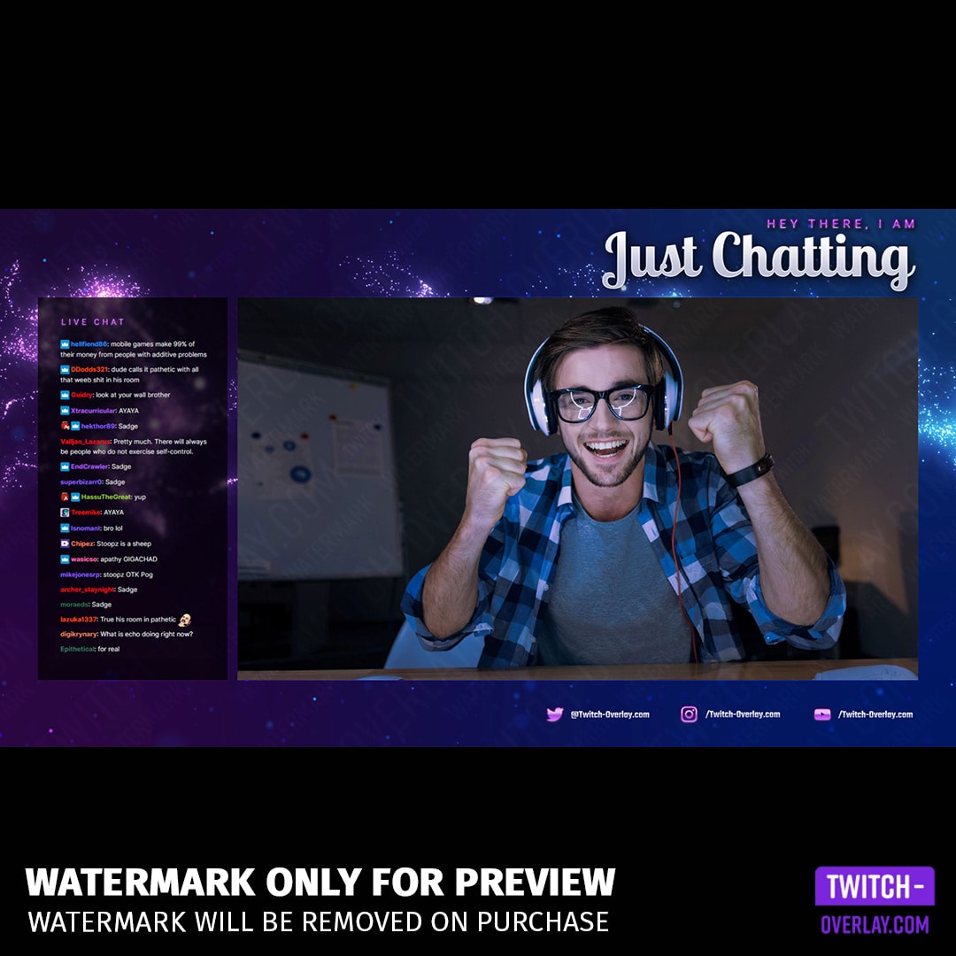 Milkyway - Twitch Overlay Template Bundle preview of the Just Chatting Screen