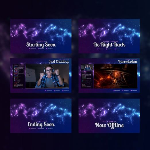 Milkyway - Twitch Overlay Template Bundle preview of the stream screens