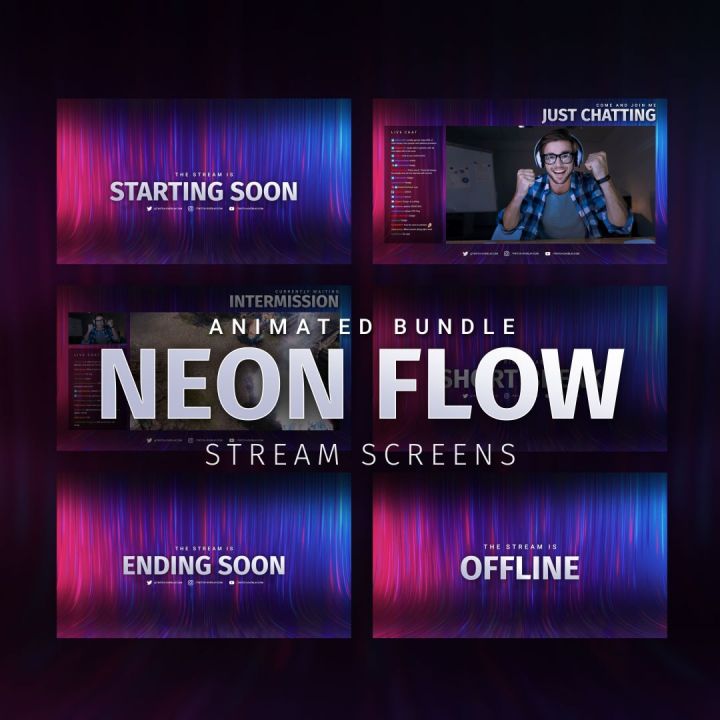 Neon Flow Stream Screens | #1 Twitch-Overlay.com