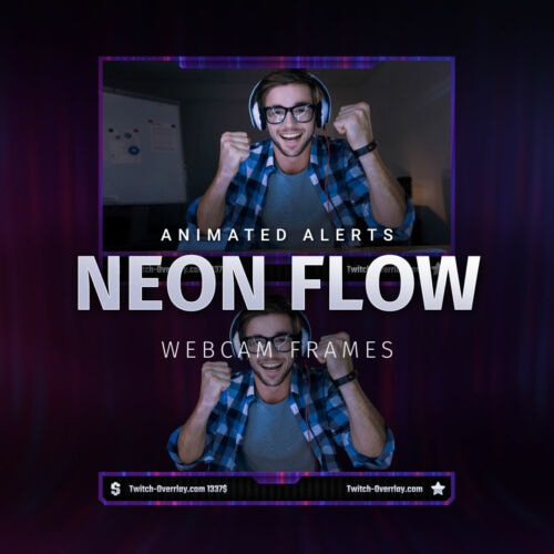 Neon Flow animated webcam frame Bundle for Twitch, YouTube and Facebook