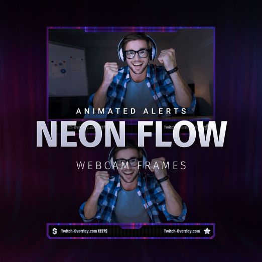 Neon Flow animiertes webcam rahmen Bundle für Twitch, YouTube und Facebook