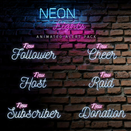Neon Lights animated stream alert Bundle for Twitch, YouTube and Facebook