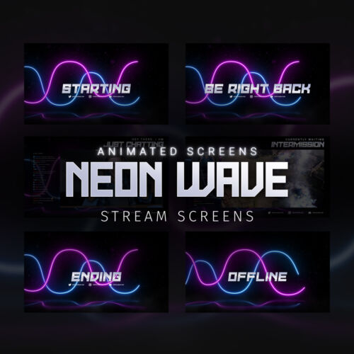 Neon Wave animated stream screen Bundle for Twitch, YouTube and Facebook