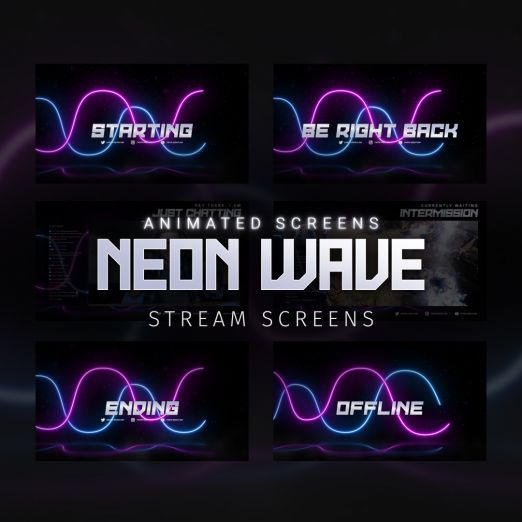 Neon Wave animated stream screen Bundle for Twitch, YouTube and Facebook