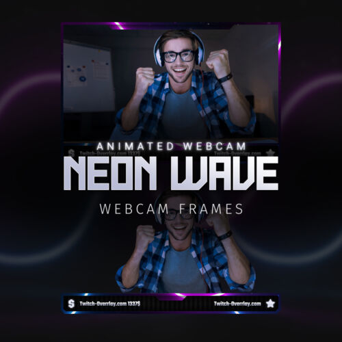 Neon Wave animated webcam frame Bundle for Twitch, YouTube and Facebook