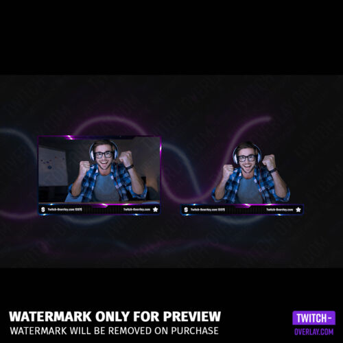 Neon wave Twitch Overlay Template Bundle preview of the webcam frames