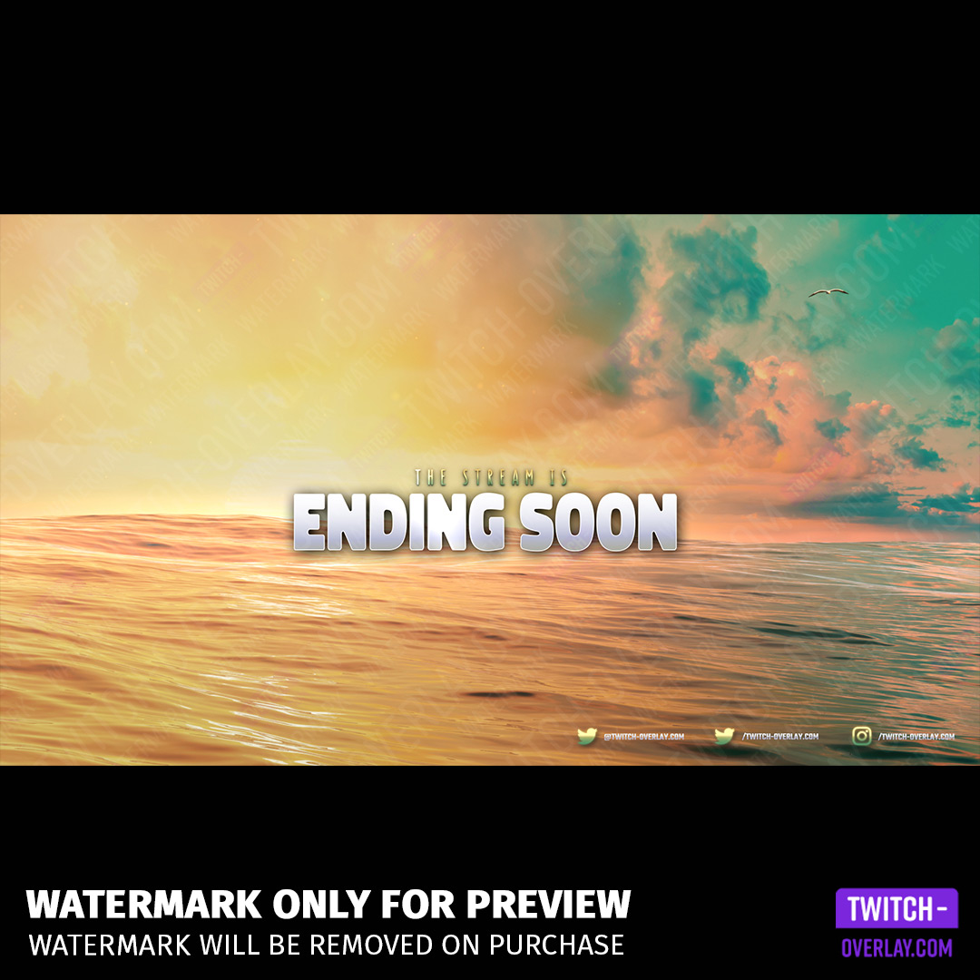 Ocean Sunset Twitch Stream Template Bundle preview of the Ending Screen