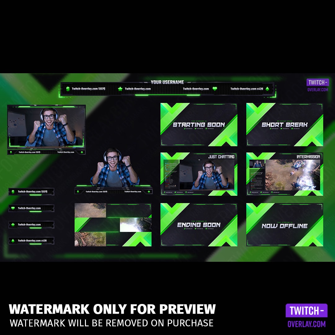 Envious Stream Overlay Bundle preview of all the contents included in the Stream Overlay Bundle