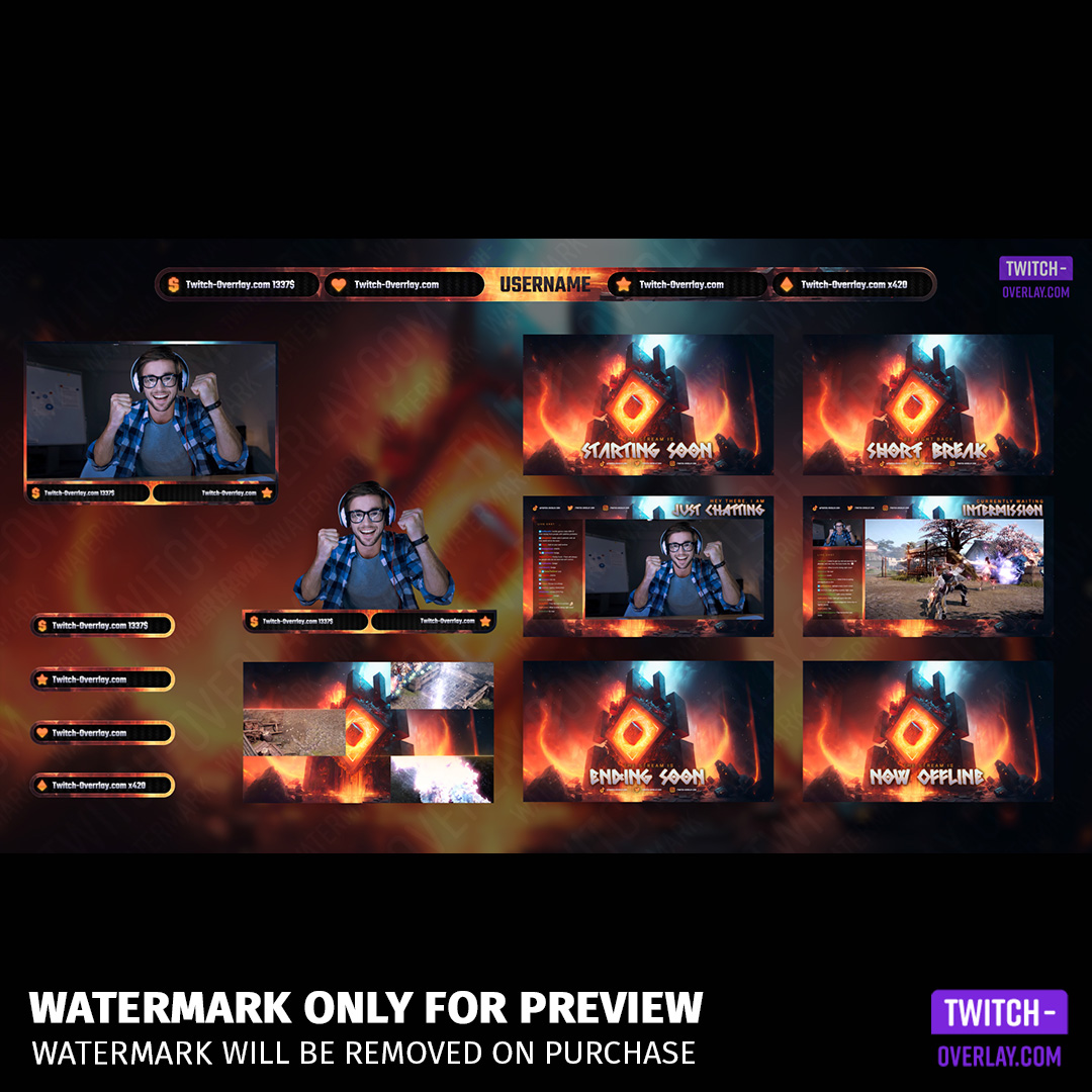 Ancient Forge Stream Overlay Bundle preview of all the contents included in the Stream Overlay Bundle