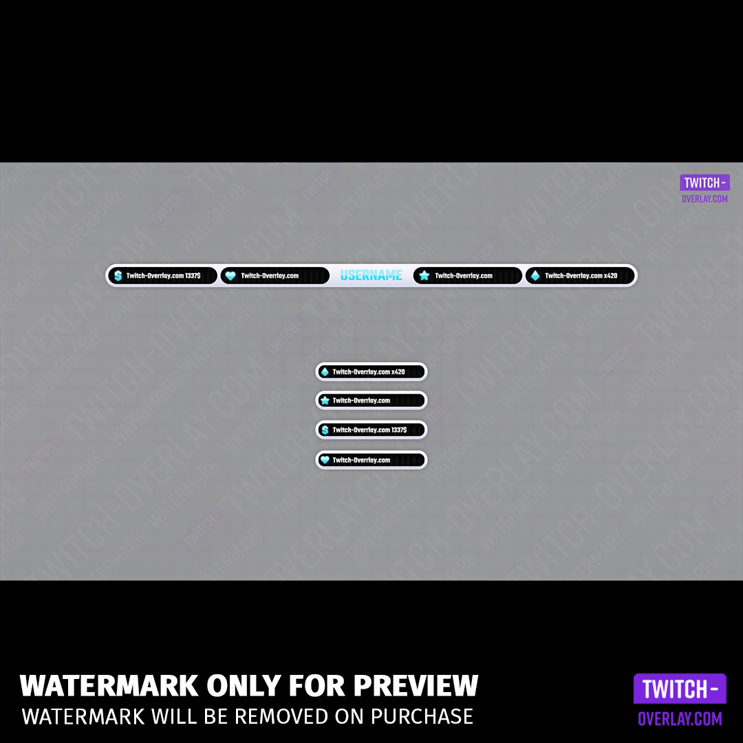 Cubic Wave twitch overlay Package. showing all Labels and ingame overlays