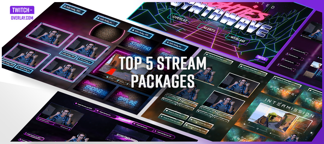 5 Top Stream Packages, including pillars of light, sea of stars, neon lights, nebular galaxy, and synthwave package