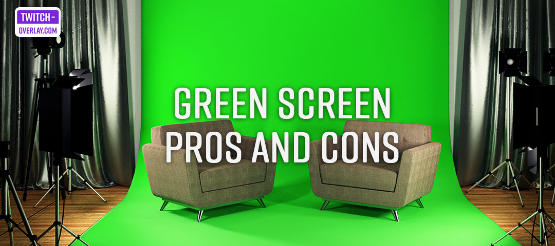 Two chairs in a studio set up in front of a green screen, ready for streaming or video production.