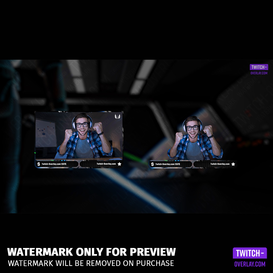 War in Space twitch overlay Package. showing all Webcam Frames included.