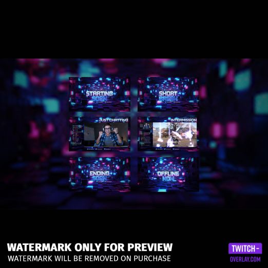 Cubecave Neon Stream Package, showing all Stream Screens included.