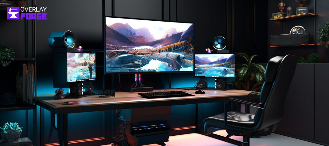 Der perfekte Streaming-Raum, Beispiel 1 für einen sehr schönen und sauberen, stimmungsvollen Streaming-Raum mit blauer Beleuchtung.