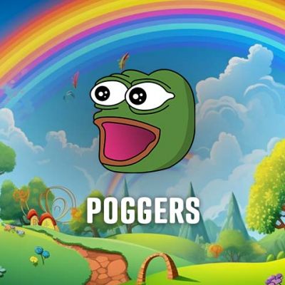poggers emote showing pepe the frog in awe in a world of ranbows and sunshine.