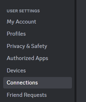 Connections tab in the Discord User Settings
