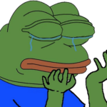Pepe the frog crying with his hands reaching for his face expressing sadness.